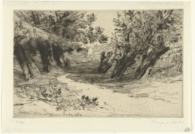 Pad langs vandet De elskendes gåtur Thames Ditton (titel på objekt) af Francis Seymour Haden (Sir) (signed by artist)