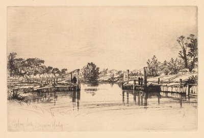 Egham Lock, 1859. af Francis Seymour Haden