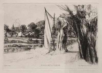 Thames Ditton - With a Sail, 1864. af Francis Seymour Haden