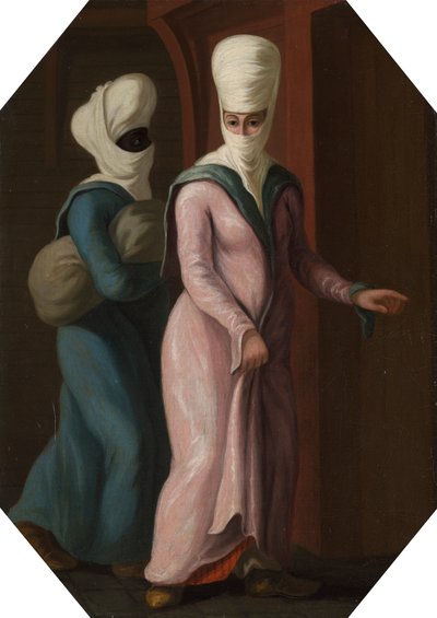 En tyrkisk dame går med sin slave i badet af Francis Smith