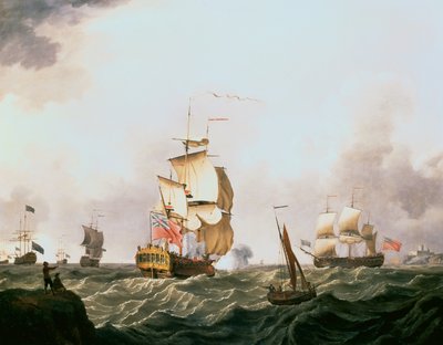 En rød eskadrons flagskib annoncerer sin ankomst (olie) af Francis Swaine