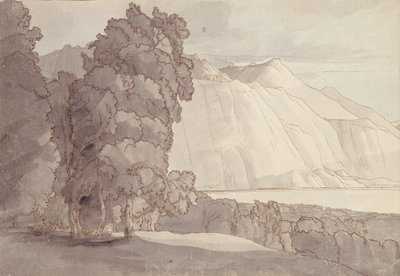 Landskab (Genèvesøen) (pen & blæk & vask på papir) af Francis Towne