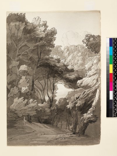 No.1093 A Wooded Landscape, 1788 (blæk & vask på papir) af Francis Towne