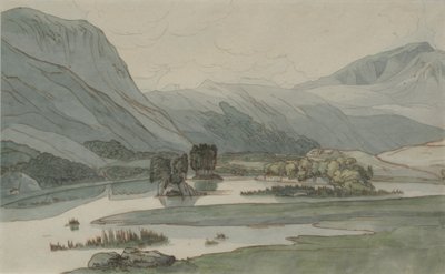 Rydal Water with the Grasmere Hills, 1786 (blyant med pen og blæk og wc på papir) af Francis Towne