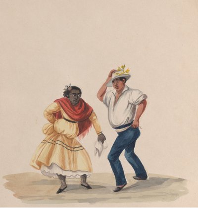 En mand og en kvinde danser, fra en gruppe tegninger, der viser peruviansk kostume, 1848. af Francisco