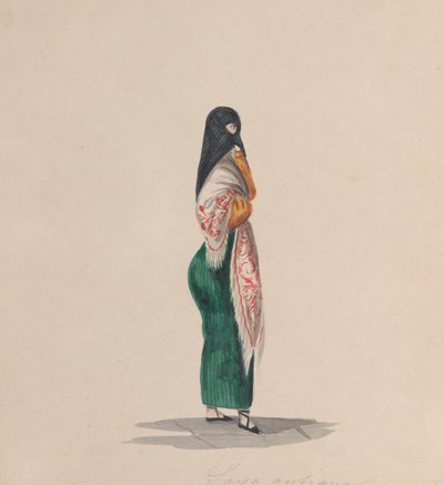 En kvinde iført saya stående i profil, fra en gruppe tegninger, der forestiller peruansk..., ca.184 af Francisco