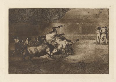 Hest kastet af en tyr, plade B fra La tauromaquia (tredje udgave) af Francisco de Goya