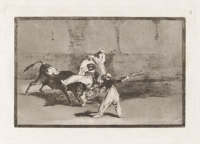 Cogida de un moro estando en la plaza (En hede fanget af tyren i ringen), plade 8 fra La tauromaquia af Francisco de Goya