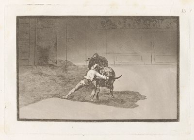 Den berømte Martincho sætter banderillas al quiebro (The Famous Martincho Places the Banderillas Playing the Bull with the Movement of his Body), Plade 15 fra La tauromaquia af Francisco de Goya