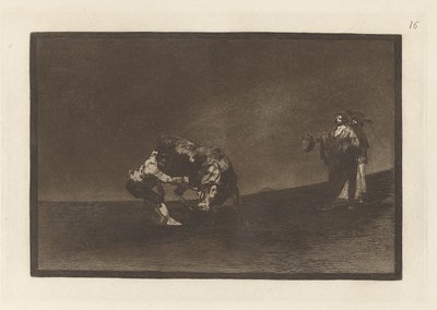 Han dumper selv en tyr på Madrids plaza (Den samme mand kaster en tyr i ringen ved Madrid), tavle 16 fra La tauromaquia af Francisco de Goya