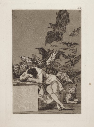 Drømmen om årsagen producerer monstre. (Fornuftens søvn frembringer monstre.), pl. 43 fra serien The whims af Francisco de Goya