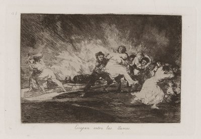 De undslipper gennem flammerne, plade 41 fra The Disasters of War af Francisco de Goya