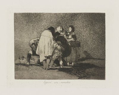 Espir? synd remedie. (Der var intet at gøre, og han døde.), pl. 53 fra serien Los desastres de la guerra (Krigens katastrofer) af Francisco de Goya