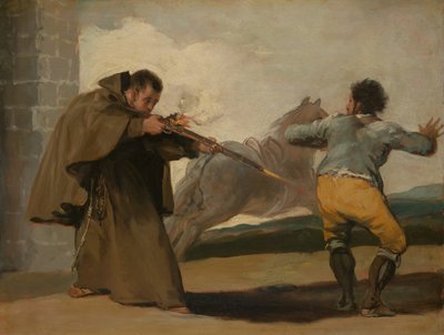 Broder Pedro skyder El Maragato, mens hans hest løber af, ca. 1806. af Francisco de Goya