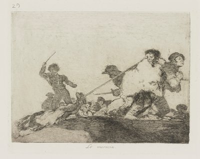 Han fortjente det. (Jeg fortjente det.), pl. 29 fra serien The Disasters of War af Francisco de Goya
