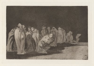 Los ensacados (Mændene i sække), også kendt som So el sayal, hay al (Der er noget under sækken), fra serien Los disparates (Los proverbios) af Francisco de Goya