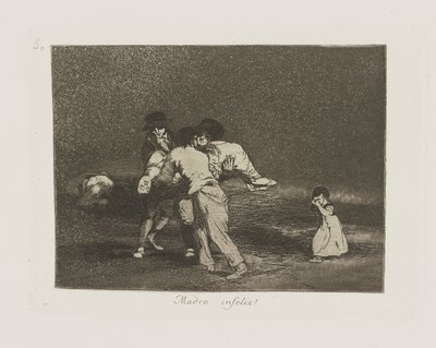 ulykkelig mor! (Ulykkelig Moder!), Pl. 50 fra serien The Disasters of War af Francisco de Goya