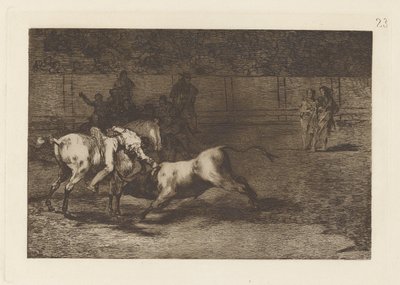 Mariano Ceballos, alias indianeren, dræber tyren fra sin hest (Mariano Ceballos, Alias ​​​​indianeren, dræber tyren fra sin hest), plade 23 fra La tauromaquia af Francisco de Goya
