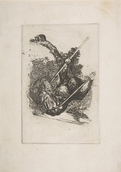 Gammel kvinde på gynge Vieja columpiándose.n.d. af Francisco de Goya