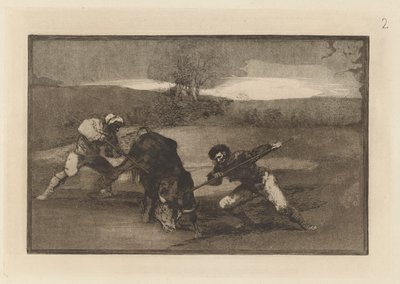 En anden måde at jage på? fod (En anden måde at jage på til fods), tavle 2 fra La tauromaquia af Francisco de Goya
