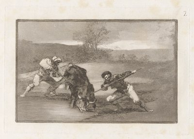 En anden måde at jage på? fod (En anden måde at jage på til fods), tavle 2 fra La tauromaquia af Francisco de Goya