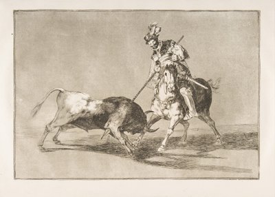 Tavle 11 fra Tauromaquia: Cid-campeadoren spidder en anden tyr., 1816. af Francisco de Goya