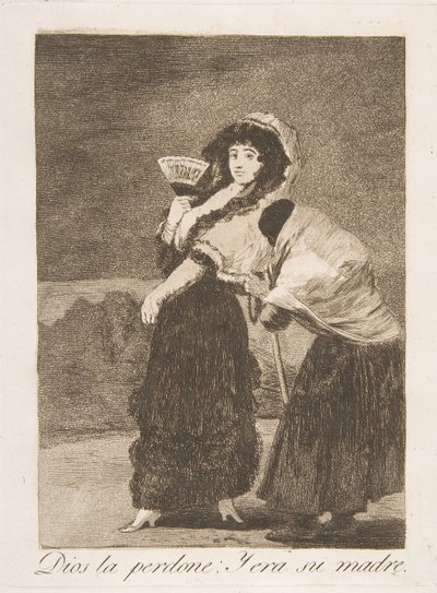 Tavle 16 fra Los Caprichos: For himlens skyld: og det var hendes mor Dios la Perdone: Y..., 1799. af Francisco de Goya