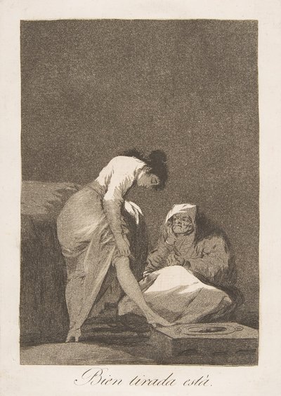Tavle 17 fra Los Caprichos: Det er pænt strakt Bien tirada está., 1799. af Francisco de Goya