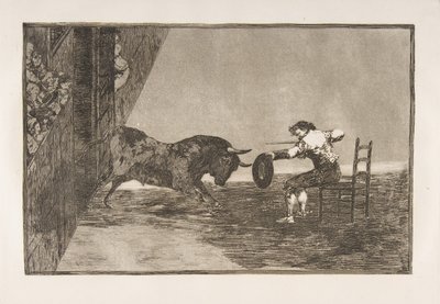 Tauromaquia-plade 18: Martinchos vovelighed i ringen ved Zaragoza, 1816. af Francisco de Goya