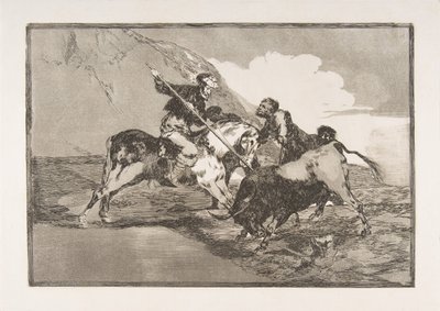 Plade 1 fra The Tauromaquia: Den måde, hvorpå de gamle spaniere jagede tyre på hor..., 1816. af Francisco de Goya