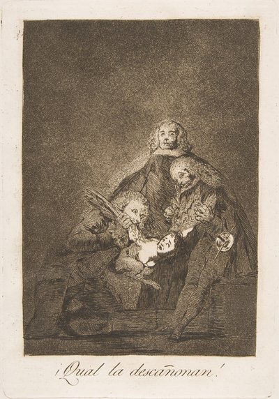 Plade 21 fra Los Caprichos: Hvordan de plukker hende! Qual decannon!, 1799. af Francisco de Goya