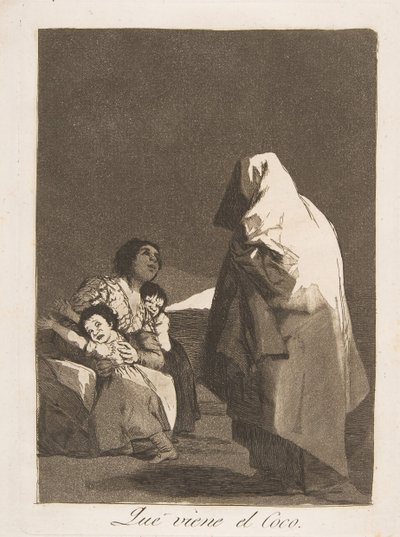 Plade 3 fra Los Caprichos: Her kommer bogey-manden Que, der kommer el Coco., 1799. af Francisco de Goya