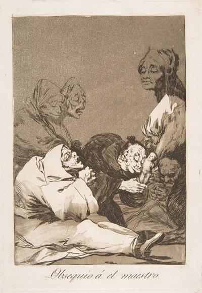 Tallerken 47 fra Los Caprichos: En gave til mesteren Obsequio á el maestro, 1799. af Francisco de Goya