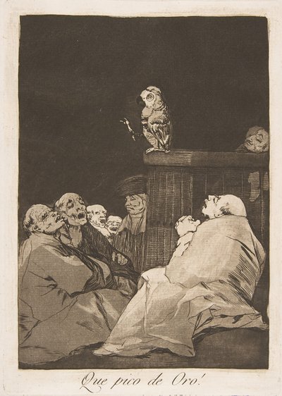 Tallerken 53 fra Los Caprichos: Sikke et gyldent næb! Que pico de Oro!, 1799. af Francisco de Goya