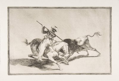 Plade 5 fra The Tauromaquia: Den livlige Moor Gazul er den første til at spyde tyre, 1816. af Francisco de Goya