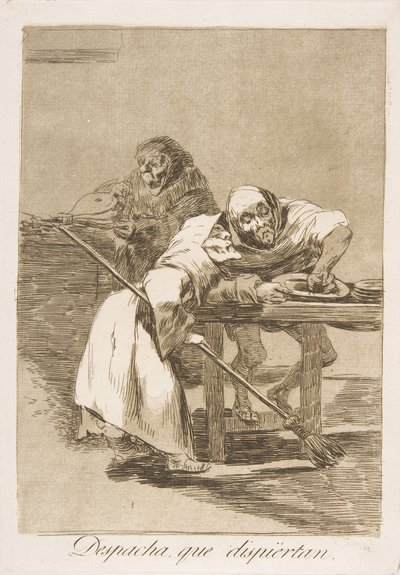 Tavle 78 fra Los Caprichos: Vær hurtig, de vågner Despacha, que dispiértan., 1799. af Francisco de Goya