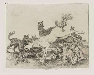 Han forsvarer sig godt. (Han forsvarer sig godt.), pl. 78 fra serien The Disasters of War af Francisco de Goya