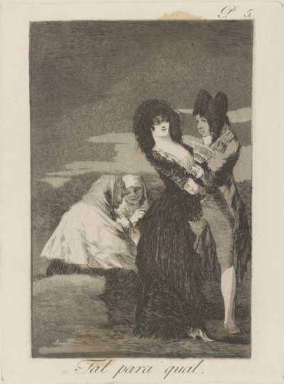 Tal para qual. (To ens.), pl. 5 fra serien Los caprichos af Francisco de Goya