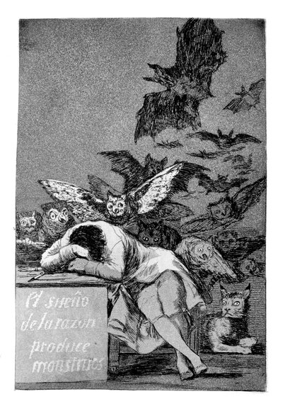 Fornuftens søvn frembringer monstre, 1799 af Francisco de Goya