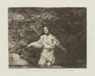 Triste forudanelser om, hvad der kommer. (Triste forvarsler om, hvad der kommer til at ske.), pl. 1 fra serien The Disasters of War af Francisco de Goya