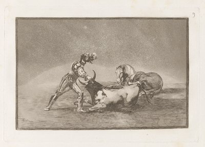 A Spanish Knight Kills the Bull after Having Lost His Horse (A Spanish Knight Kills the Bull after Having Lost his Horse), Plade 9 fra La tauromaquia af Francisco de Goya