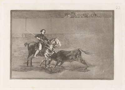Valor manil de la c?lebre Pajuelera en la de Zaragoza (Manly Courage of the Celebrated Pajuelera in [ringen] ved Zaragossa), tavle 22 fra La tauromaquia af Francisco de Goya