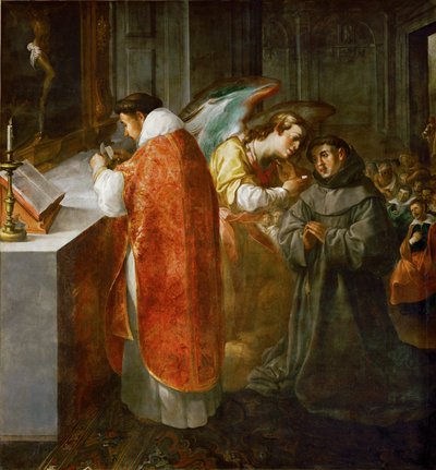Sankt Bonaventura modtager nadver fra en engel ... af Francisco Herrera