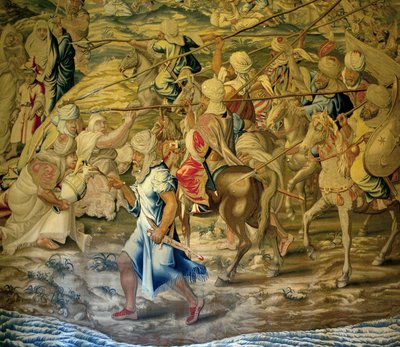 Les soldats arabe - Detail de la conquete de Tunis (Tunesien) - Tapet af Francisco og Cornelius Van der Ggot (1700-tallet), vævet på den kongelige gobelinfabrik, midten af det 18. århundrede, efter det 16. århundredes gobelin af Willem de Pannemaker - (Tun af Francisco Ignacio Vandergoten Canyuwell