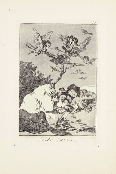 Alle vil falde (Todos Caeràn) Plade 19 fra: Los Caprichos af Francisco Jose de Goya y Lucientes