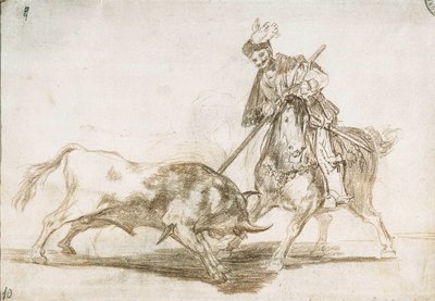 Tyrefægtning: Cid gennemborer en anden tyr fra sit spyd 1815-16 (forberedende tegning) af Francisco de Goya
