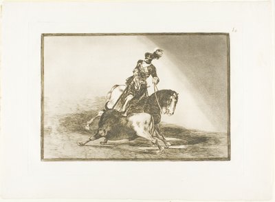 Charles V spidder en tyr i ringen ved Valladolid, plade ti fra The Art of Tyrefighting af Francisco Jose de Goya y Lucientes