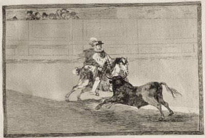GOYA Y LUCIENTES, Francisco de (1746-1828). En spansk ridder i ringen knækkede korte spyd uden hjælp fra assistenter. 1816. Radering. SPANIEN. MADRID (AUTONOM FÆLLESSKAB). Madrid. Nationalbiblioteket af Francisco Jose de Goya y Lucientes
