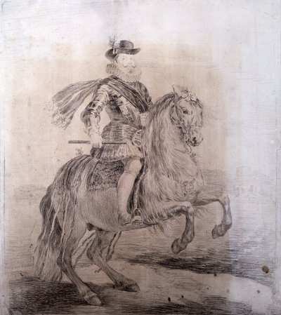 Goya y Lucientes, Francisco de (1746-1828). Ridningsportræt af Philip III fra Spanien. 1778. Philip III fra Spanien (1578-1621). King of Spain (1598-1621). Tegning af kopier af Velazquez -malerier. Barok kunst. Tegning. Spanien. Madrid (autonomt samfund).  af Francisco Jose de Goya y Lucientes