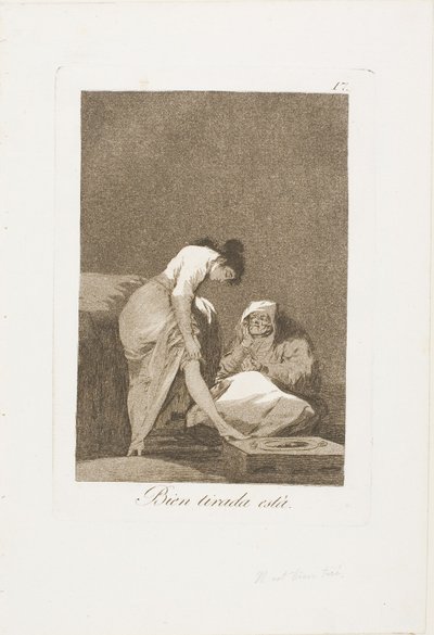 Den er Nicely Stretched, tallerken 17 fra Los Caprichos af Francisco Jose de Goya y Lucientes